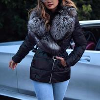 Autumn and Winter New Glossy Big Fur Collar Short Long-sleeved Cotton-padded Clothes S