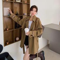 Khaki Short Windbreaker Coat for Women Spring and Autumn New Korean Style Casual Loose Small British Style Coat S