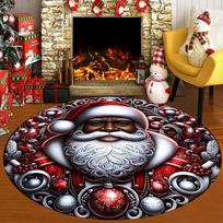 1Pcs  Charming Black Santa Print Round Area Rug Indoor Non-Slip Washable Fiber Carpet Soft Comfortable Mat For Bedroom Living Room 60X60cm
