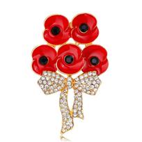 Rhinestone Oil Drop Poppy Brooch Female Atmospheric Versatile Plant Flower Accessories Corsage red
