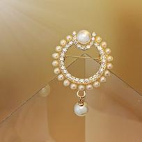 Pearl Rhinestone Brooch Women'S Fashion Simple Circle Corsage Autumn And Winter Cardigan Sweater Pin Ornament auksas