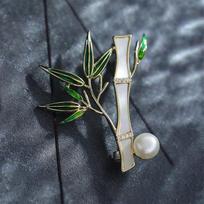 Bamboo Peace Brooch High-End Women'S Exquisite Imitation Pearl Shell Bamboo Brooch Pin Suit And Accessories