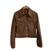 Spring and Autumn Retro Leather Jacket Women's Lapel Single-breasted Slim-fitting Short Jacket Top S