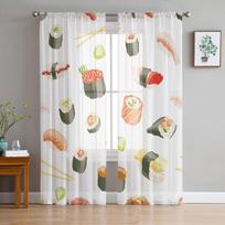 Sushi Japan Sheer Curtains for Living Room Decoration Window Curtains for Kitchen Tulle Voile Organza Curtains W135 x H115cm x1 white