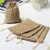 5Pcs Mini Rustic Burlap Bag Drawstring Wedding Party Favor Vintage Sack Pouch ADM beige