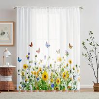 2-Piece Enchanted Forest Fairy Butterfly Sheer Curtains Rod Pocket Design For Living Room Bedroom WindowDecor Machine Washable 100W130H(CM)40x51in&Grommet Top white