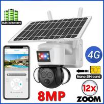 4K 8mp Solar Camera Outdoor PTZ 4G SIM Card Surveillance Dual Lens 12x Zoom Security Wireless IP Night Vision Camera Only WiFi Camera