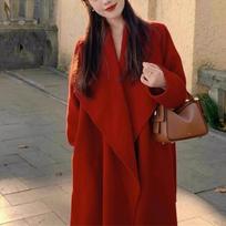 Women's Winter New High-end Medium and Long Wool Woolen Coat Women's XS raudona