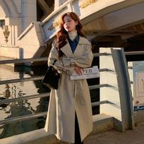Burgundy Retro PU Leather Trench Coat Women's Medium and Long Spring Coat S