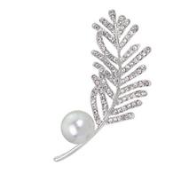 Women Elegant Rhinestone Leaf Pattern Faux Pearl Decor Brooch Pin Jewelry Xmas Gift