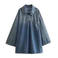 New Spring and Summer Women's Simple Lapel Loose Denim Dress XS