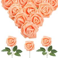 30Pcs Foam Roses Artificial Roses with Stems 8cm Roses Flowers for Bridal Showers Wedding Centerpieces Party Table Decoration oranžinė