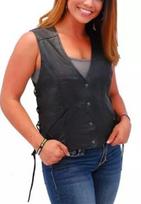 100% Waistcoat Black Women Vest Coat Western Lambskin Leather Classic Button S juoda
