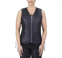 Black Coat Classic Women Waistcoat Lambskin Leather Western Button Handmade Vest S juoda