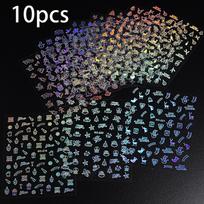10pcs 3D Nail Art Stickers, European and American Christmas Series Snowflake Bells Moose Laser Nail Stickers, Hundreds of Nail Decorations Pack of 10 gray