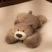 35~75cm Lying Stuffed Lazy Bear Doll Fuzzy Brown Black Bear Plush Animal Sleeping Friend for Birthday Present 35cm ruda