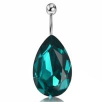Steel Tear Drop Rhinestone Button Barbell Bar Belly Navel Ring Body Piercing ADM black