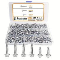 250pcs 410 Stainless Steel Self-Tapping Screws Kit , Hexagonal Self-Drilling Screws for Metal/Furniture