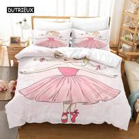 Cartoon Ballet Girl Pink Bedding Set Dancing Girl Princess Duvet Cover  Twin Size for Kids Girls Birthday Gifts Bedroom Decor EU single(135x200cm)