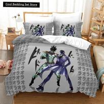 3D Print Anime JoJo Bizarre Adventure Jotaro Kujo Bedding Set Boys Girls Twin Queen Size Duvet Cover Pillowcase Bed Kids Adult EU single(135x200cm) gray