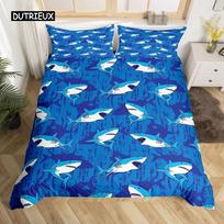 Shark duvet Cover Set Deep Sea Animal Bedding Set Cartoon Ocean Sharks Colourful Hand Drawn Comforter Cover For Kids Boys Girls EU single(135x200cm)