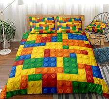 3d Kids Boy Bed Cover Colorful Bricks Game Bedlinen Duvet Cover Set Fashion Bed Sheet Duvet Cover Sets 2/3pcs Bedding Set EU single(135x200cm) yellow