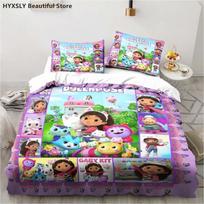 Gabby lėlių namelio patalynės komplektas Animaciniai pagalvių užvalkalai Antklodės užvalkalas Mergaitei Vaikams Dovana Viengulis Dvigulis Pilnas Karalienės Mielas Kawaii 3D Antklodės užvalkalas 135x200cm 2pcs white