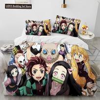 Demon Slayer Bedding Set Kamado Nezuko Duvet Cover Set Bedspread Pillowcase King Queen Full Single Size Bed Linen Boys Teen Gift 70x133cm 2pcs gray