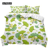 Plant Duvet Cover Set Green Ginkgo Biloba Plant Theme Bedding Set for Kids Teens Double Queen King Size Polyester Qulit Cover EU Single 135x200cm beige