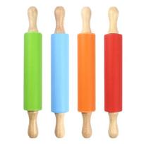 1Pcs Silicone Non-stick Fondant Rolling Pin for  Fondant Cake Dough Roller Decorating Cake Roller Crafts Baking Cooking Tool raudona