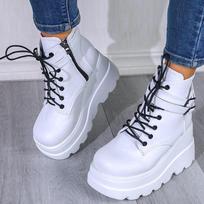 NAUJA 2024 m. Dideli dydžiai 43 Platforminiai Aukštakulniai Rudens Žiemos Pleištai Batai Ankle Boots Moterims 896 35 balta