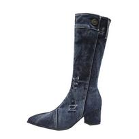 Seksualūs džinsiniai aulinukai, moteriški batai su užtrauktuku aukštakulniai moteriai Stilingi džinsiniai batai Moteriški džinsiniai batai Moteriški batai Cowboy 2024 m. 35 mėlyna