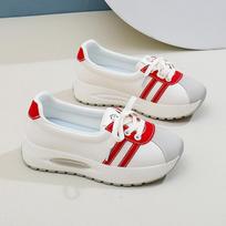 2024 Women Sneakers Breathable Leather Running Shoes Designer Shallow Lace-up Casual Shoes Fashion Thick Sole Platform Sneakers 35 raudona