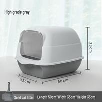 Large Enclosed Cat Litter Box with Detachable Elevated Design and Splash-Proof Flip-Top Fully Enclosed Litter Box gray