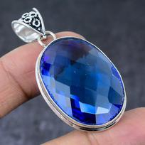 London Blue Topaz Handmade Ethnic 925 Sterling Silver Jewelry Pendant 2.17  v5L23