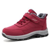 New Arrival Men's Fur Lined Boot Snow Shoes Man Winter Plush Ankle Boots High Top Waterproof Warm Shoes Male Booties Anti Skid 36 raudona