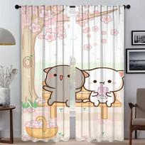 Peach Mochi Cat Blackout Curtain for Room 2 Panel Curtains for Bedroom Halloween Decoration Partition Home Interior Curtains W50xH70cmx2pcs-CL