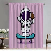 Modernios svetainės užuolaidos 2 vnt. Astronautas animacinis namų interjero užuolaidos kameros užtemdymui, pertvara, tiulis miegamajam W50xH70cmx2pcs-CL