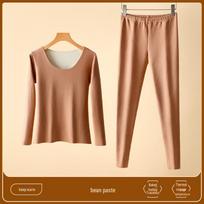German Velvet Seamless Thermal Underwear Women's Set: Thickened Double-Sided Brushed Long-Sleeve Top and Bottoms for Autumn and Winter. Size L