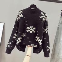 Women's Red Knitted Sweater Pullover - New Lazy Style Autumn/Winter Fashion for Christmas and New Year. One Size juoda