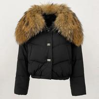 OFTBUY Winter Jacket Women Big Real Raccoon Fur Collar Natural Thick Warm Duck Down Coat Short Outerwear Streetwear Loose Casual M brown