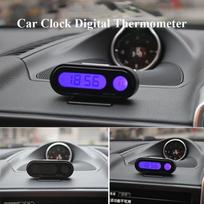Automobilio laikrodis Skaitmeninis termometras Laiko laikrodis 2 viename Automobilio laikrodžiai Šviesus LCD apšvietimas Skaitmeninis ekranas Automobilio stiliaus aksesuarai juoda