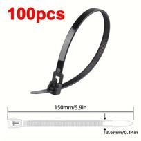 100PCS Reusable Nylon Cable Ties Removable&Recyclable Locking Loop Ties Mixed Colours Black White Red Yellow Blue Green 4x150mm