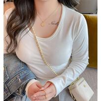 Coconut Velvet German Velvet Autumn and Winter Bottoming Shirt for Women with U Round Neck Brushed Long-sleeved T-shirt High Outer Wear Slim Fit Top S