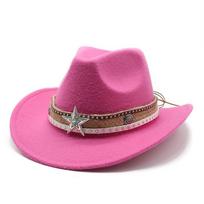 Classic Cowboy Hat Retro Jazz Hat Emerald Woolen Top Hat Felt Hat Retro Imitation Sheep Hat Cowboy Hat M（56-58cm） rožinė raudona spalva