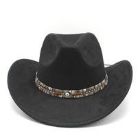 Bohemian Suede Woolen Denim Jazz Felt Hat Curled Top Hat Tibetan Sunshade Sun Protection Hat M（56-59cm）