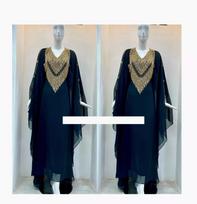 Women Moroccan Dubai Kaftans Abaya Farasha Handmade Dress Fancy Long Gown Eid XS tamsiai mėlyna spalva