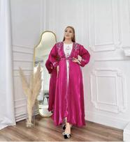 Dubai Moroccan Hand Work Gown Stylish Farasha Long Islamic Dress Kaftan Abaya XS rožinė
