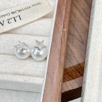 Elegant Diamond Star Pearl Earrings - Luxurious, Versatile Design for Women E0744 sidabras