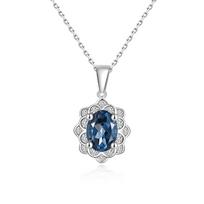 Classic design Natural london blue topaz 925 Sterling silver Pendant Necklace for Women & Girls Festival Fine Jewelry Gift S mėlyna